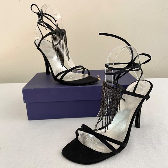 Stuart Weitzman Streamlines Womens Strappy Heels sz 8 Shoes w/Rhinestone Tassels - Picture 2 of 16